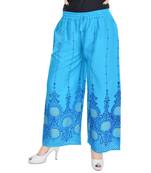 Turquoise Cotton Embroidered Palazzo