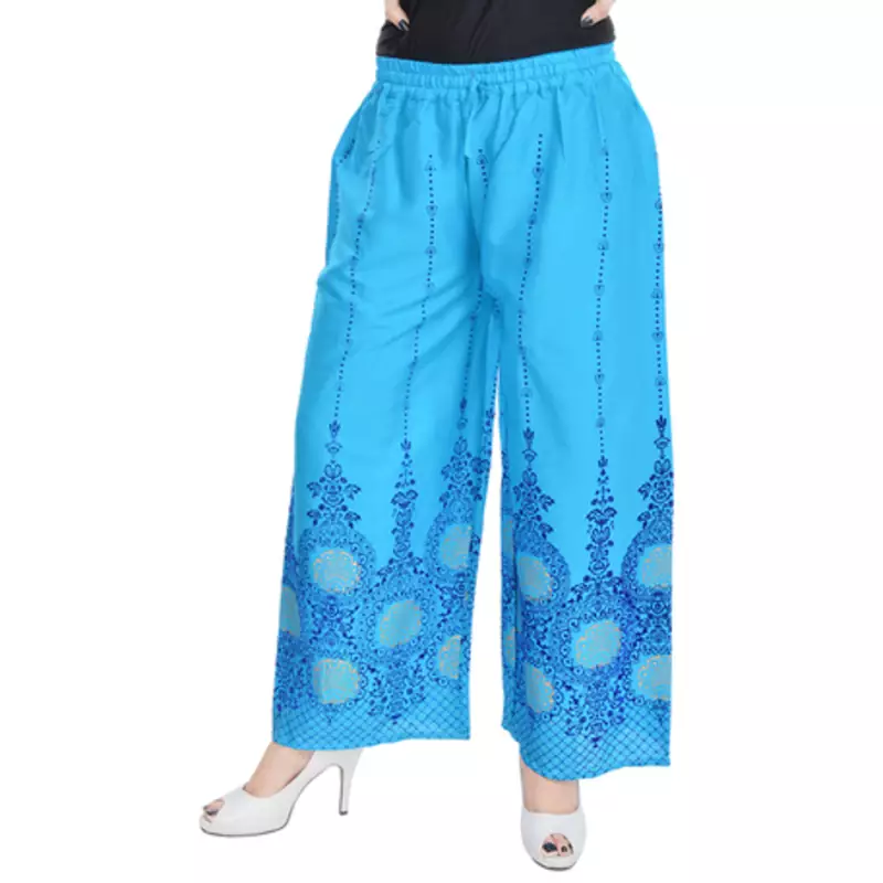Turquoise Cotton Embroidered Palazzo