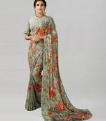 Green printed georgette saree with blouse