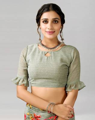 Green printed georgette saree with blouse 5