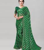 Green printed lycra saree with blouse