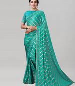 Blue printed lycra saree with blouse