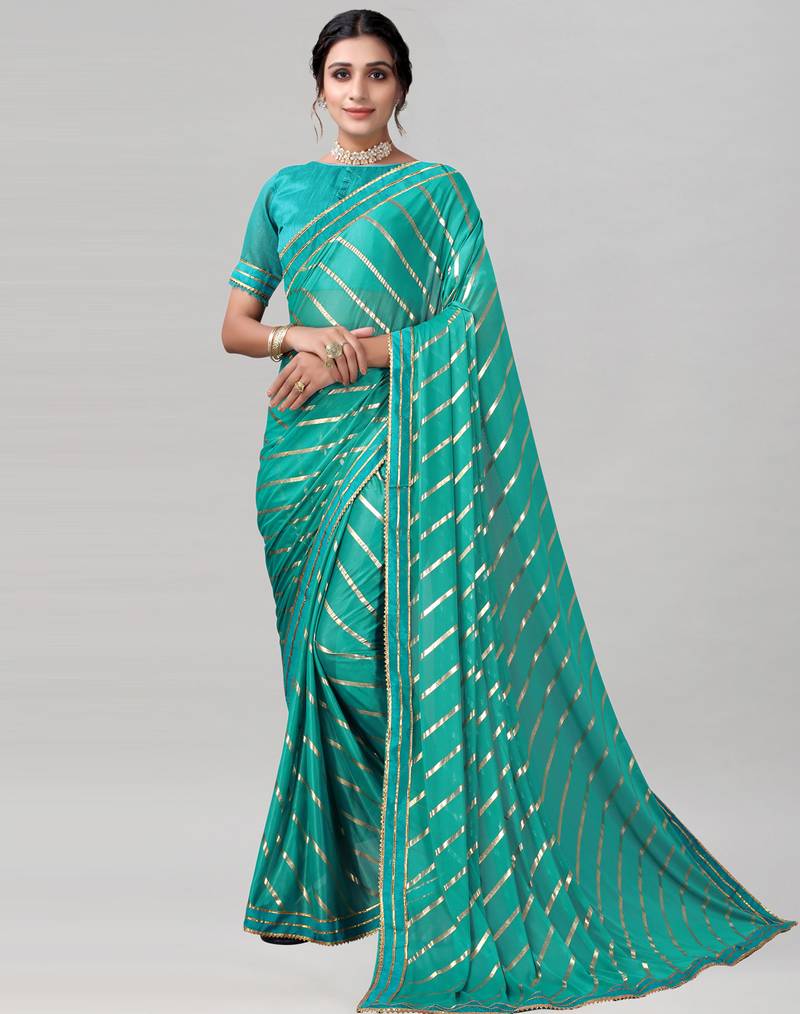 Blue printed lycra saree with blouse