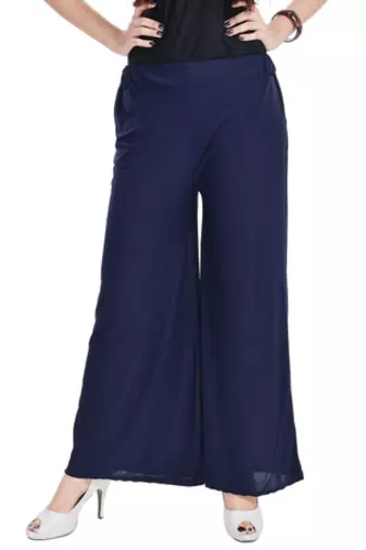 Navy Blue Chiffon Solid Palazzo
