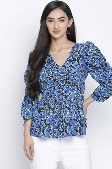 Cloud blue flower print women top