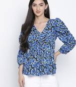Cloud blue flower print women top