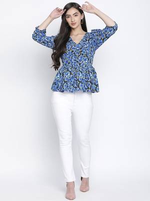 Cloud blue flower print women top 2