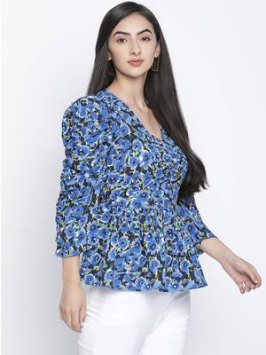 Cloud blue flower print women top 3