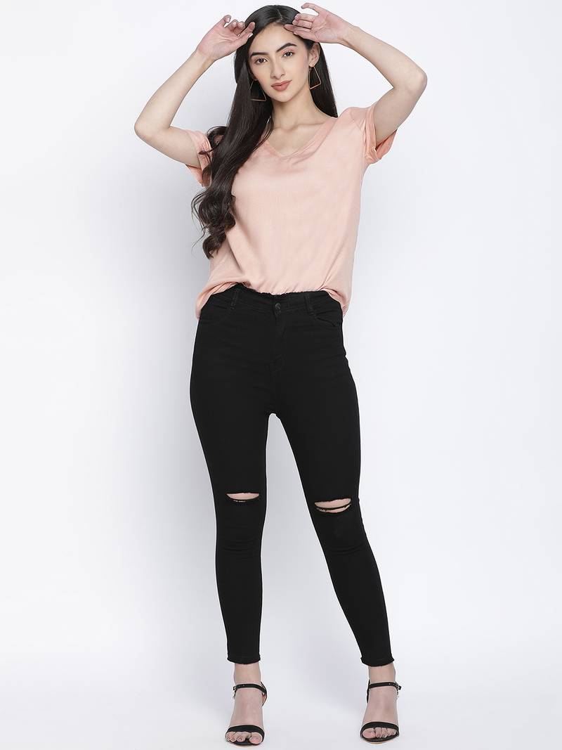 Porsh solid peach women casual top