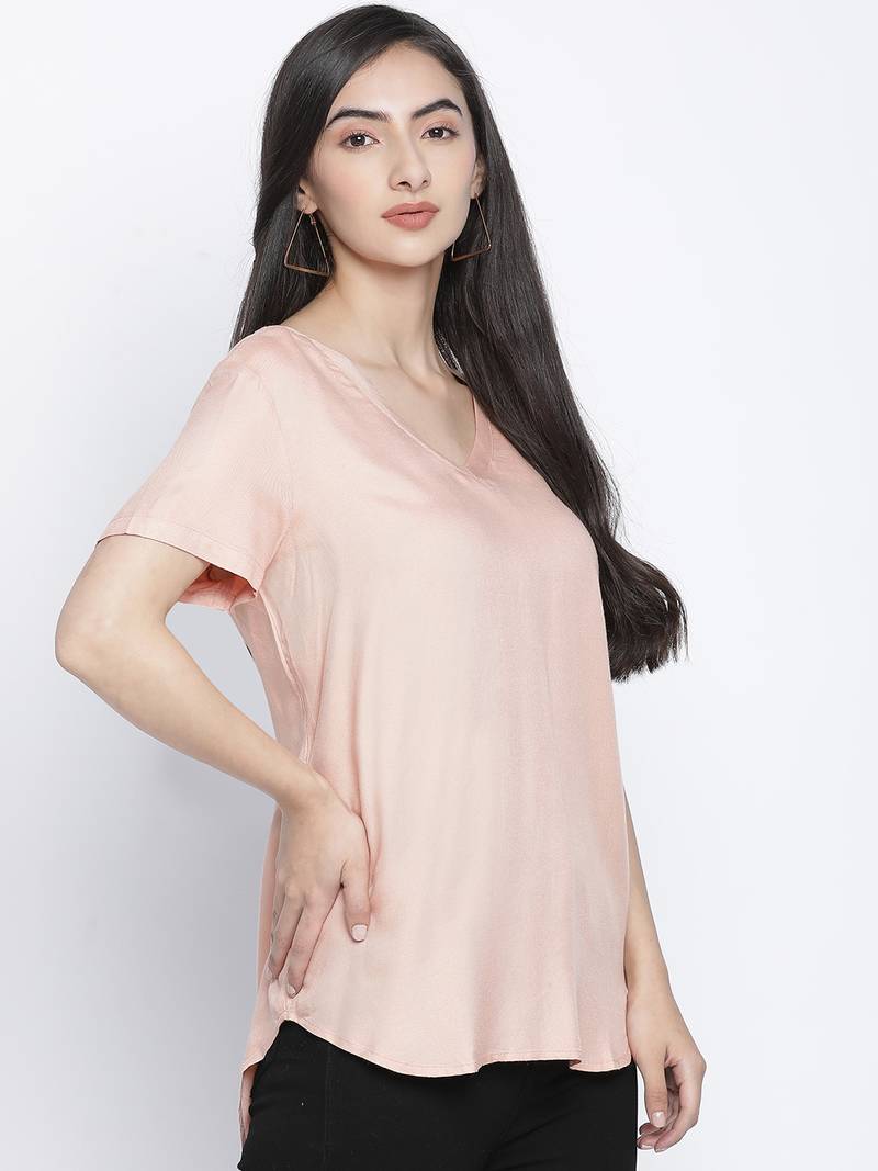 Porsh solid peach women casual top