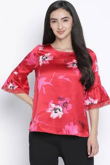 Sizzle red floral print women nightwear top