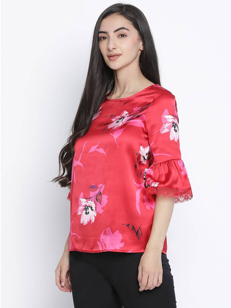 Sizzle red floral print women nightwear top
