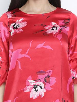 Sizzle red floral print women nightwear top 4
