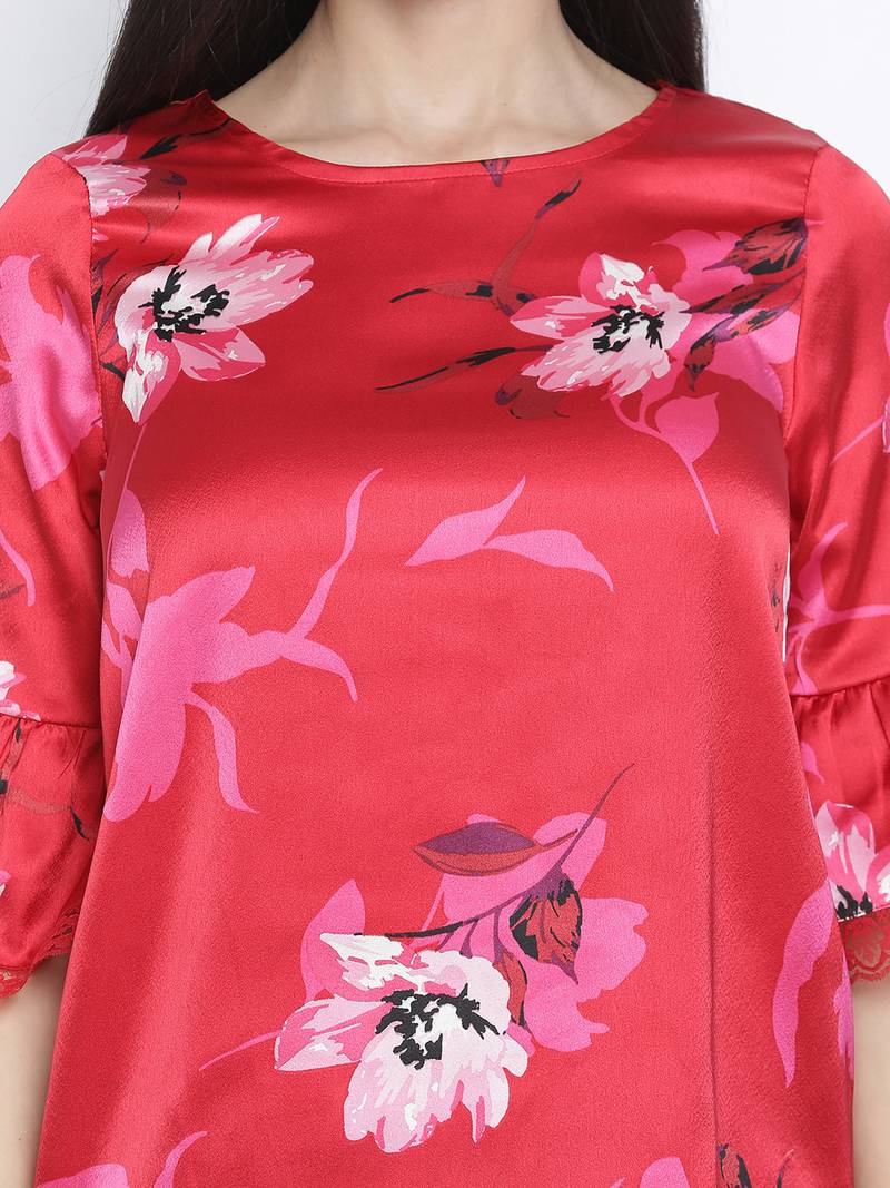 Sizzle red floral print women nightwear top