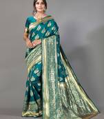Green printed art silk saree with blouse