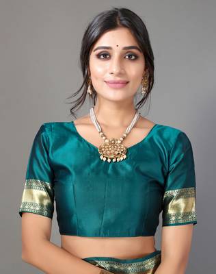Green printed art silk saree with blouse 5
