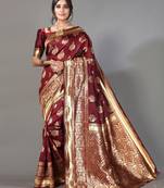 Maroon printed art silk saree with blouse