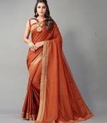 Rust printed silk blend saree with blouse