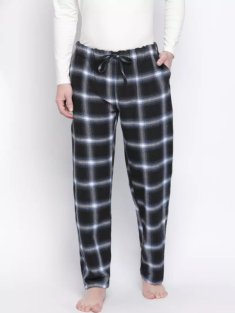 Navy real blue brush check men nightwear pajama