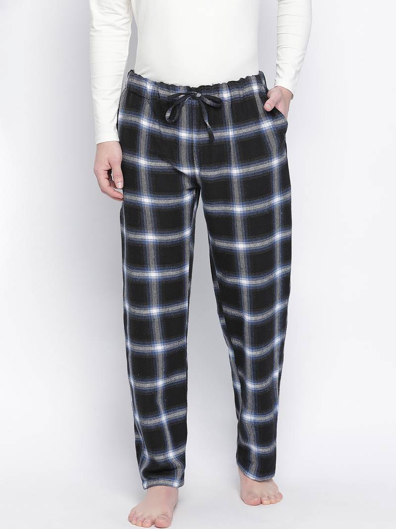 Navy real blue brush check men nightwear pajama