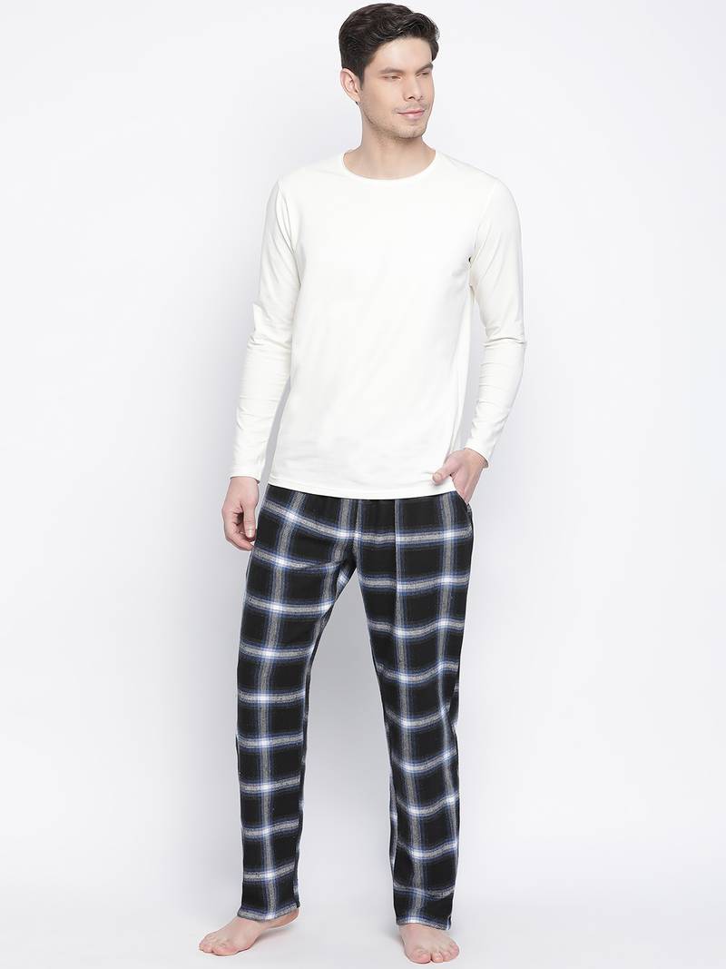 Navy real blue brush check men nightwear pajama