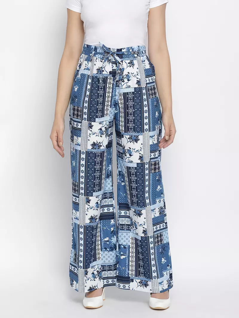 Bracing blue graphic print highwaisted women pant