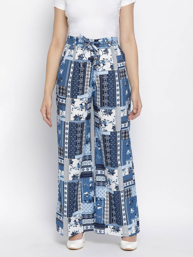 Bracing blue graphic print highwaisted women pant