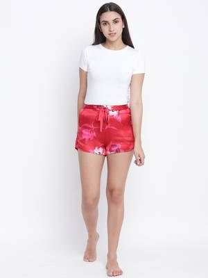 Attractive red floral print women nightwear Shorts 2