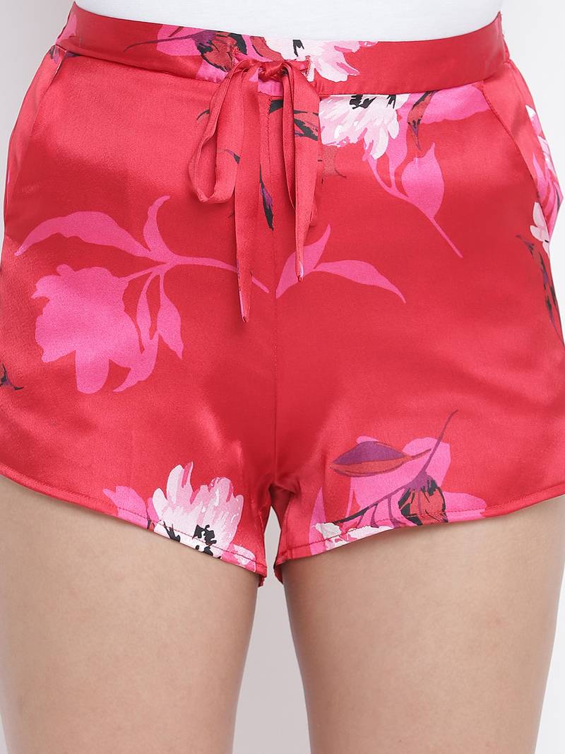 Attractive red floral print women nightwear Shorts