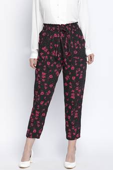 Flwerous black elsticated women pant