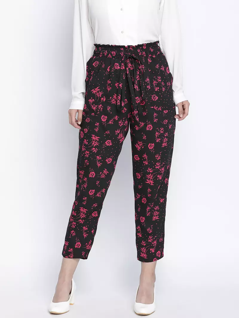 Flwerous black elsticated women pant