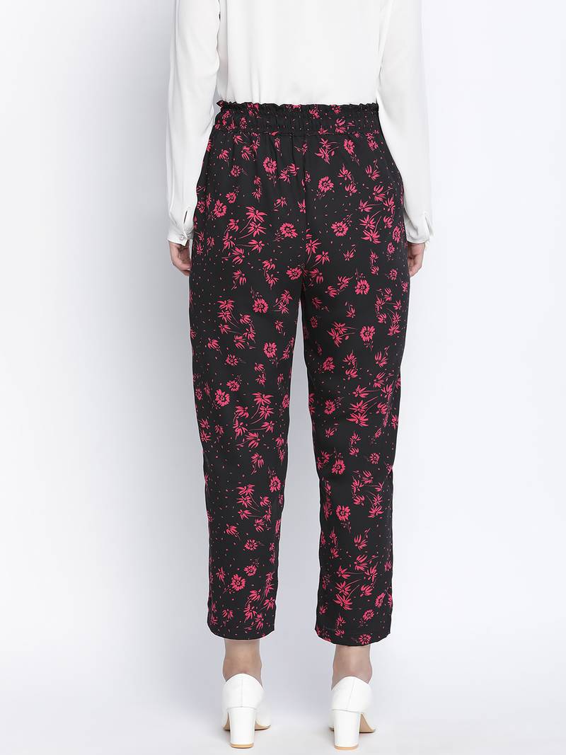Flwerous black elsticated women pant