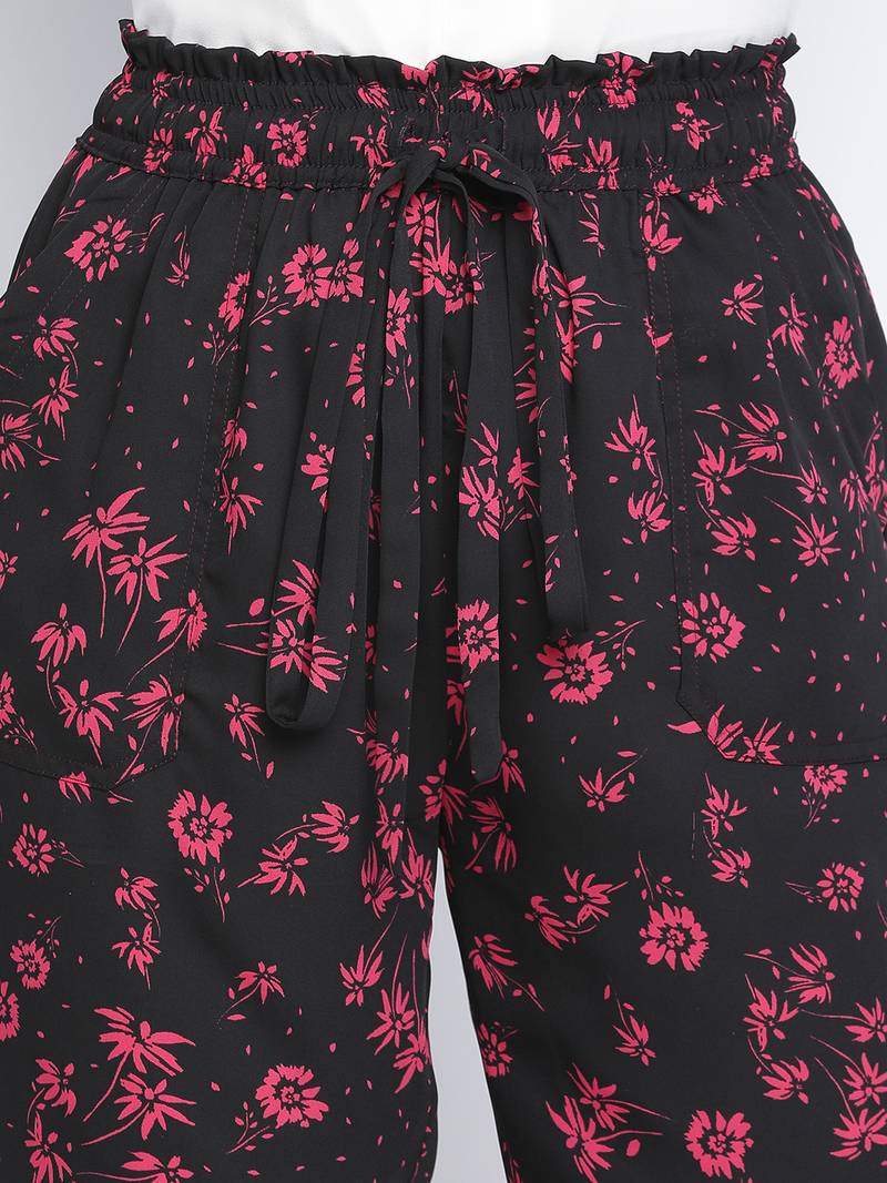 Flwerous black elsticated women pant