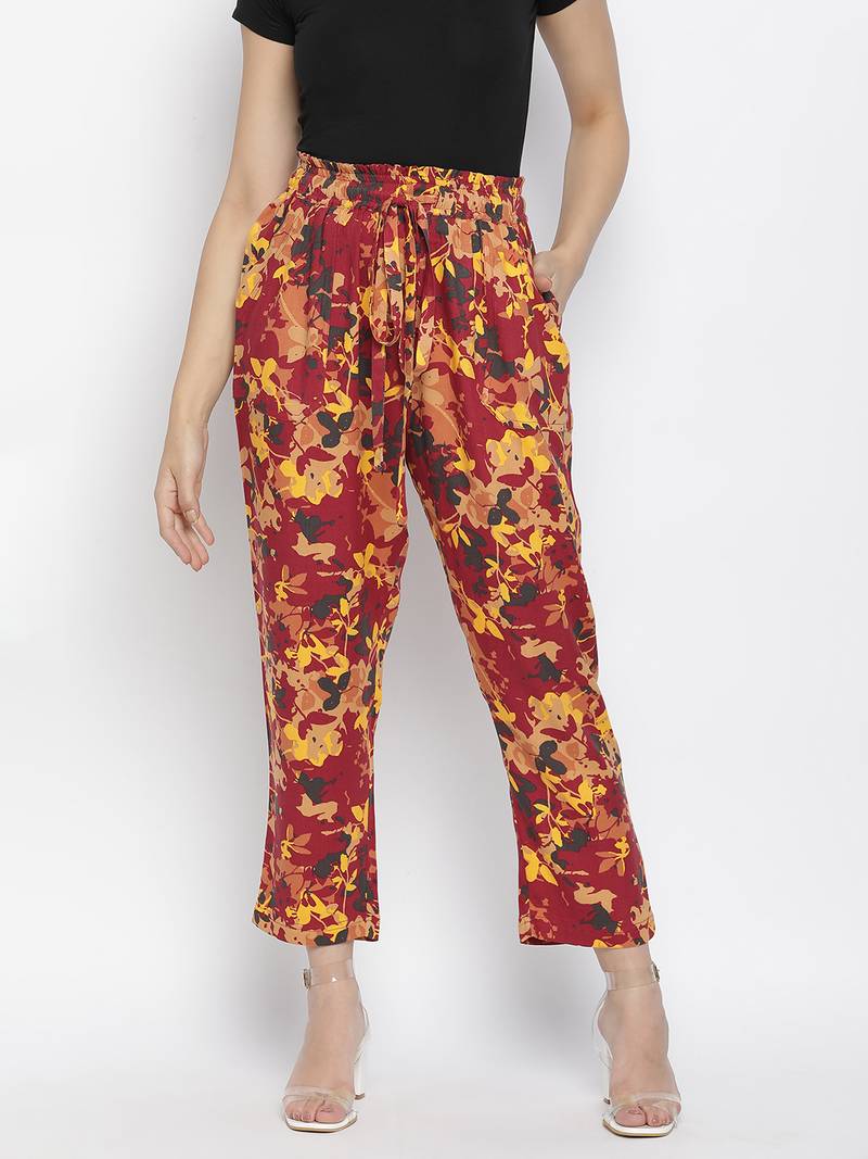 Frizzle floral print women casual Elasticated pant