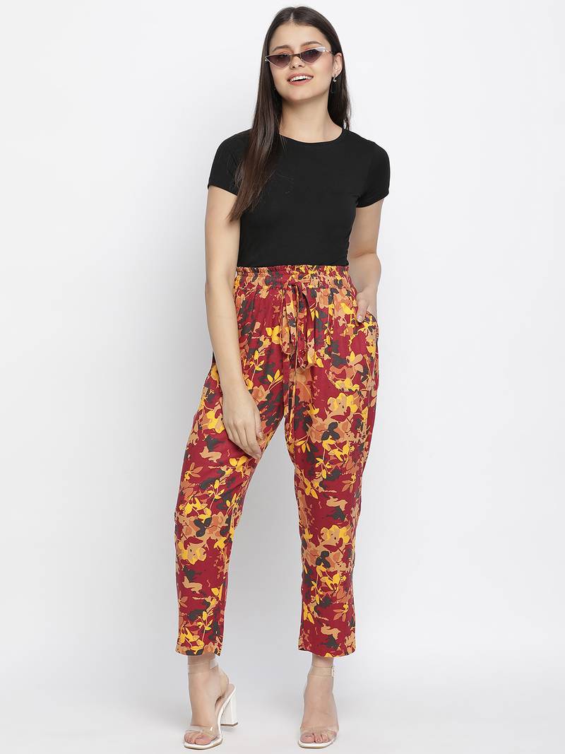 Frizzle floral print women casual Elasticated pant