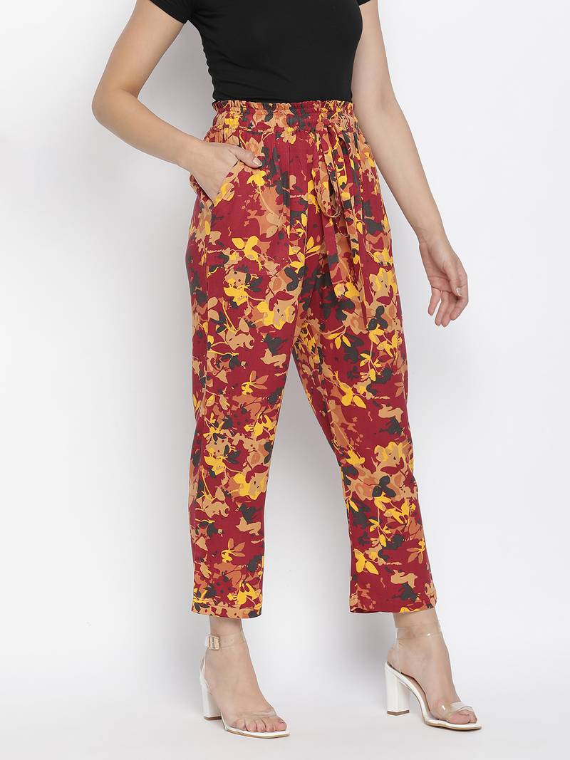 Frizzle floral print women casual Elasticated pant