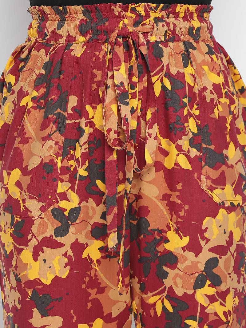 Frizzle floral print women casual Elasticated pant