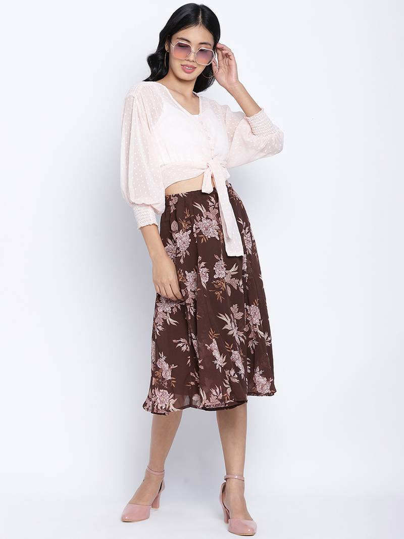 Loco lour  brownish floral print women skirt