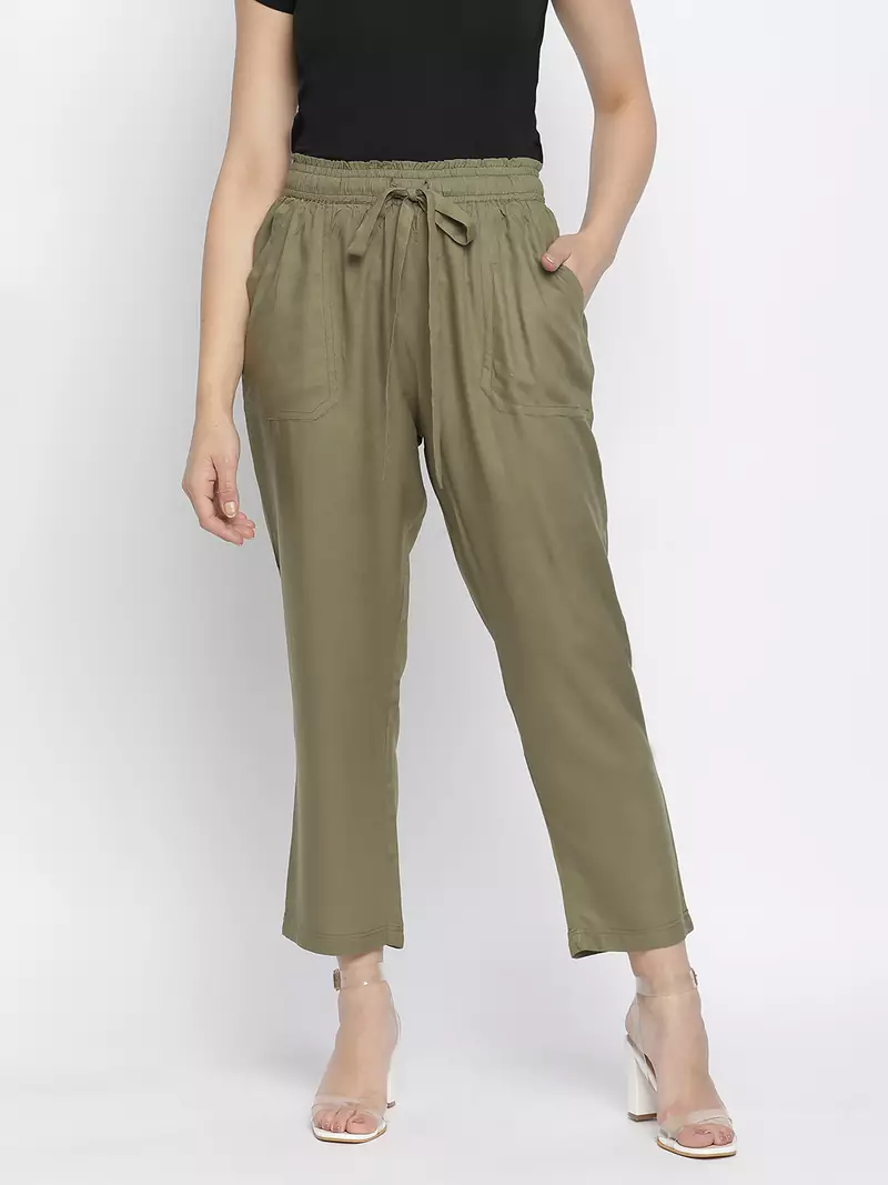 Nasttle solid khaki women Elasticated pant
