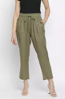 Nasttle solid khaki women Elasticated pant