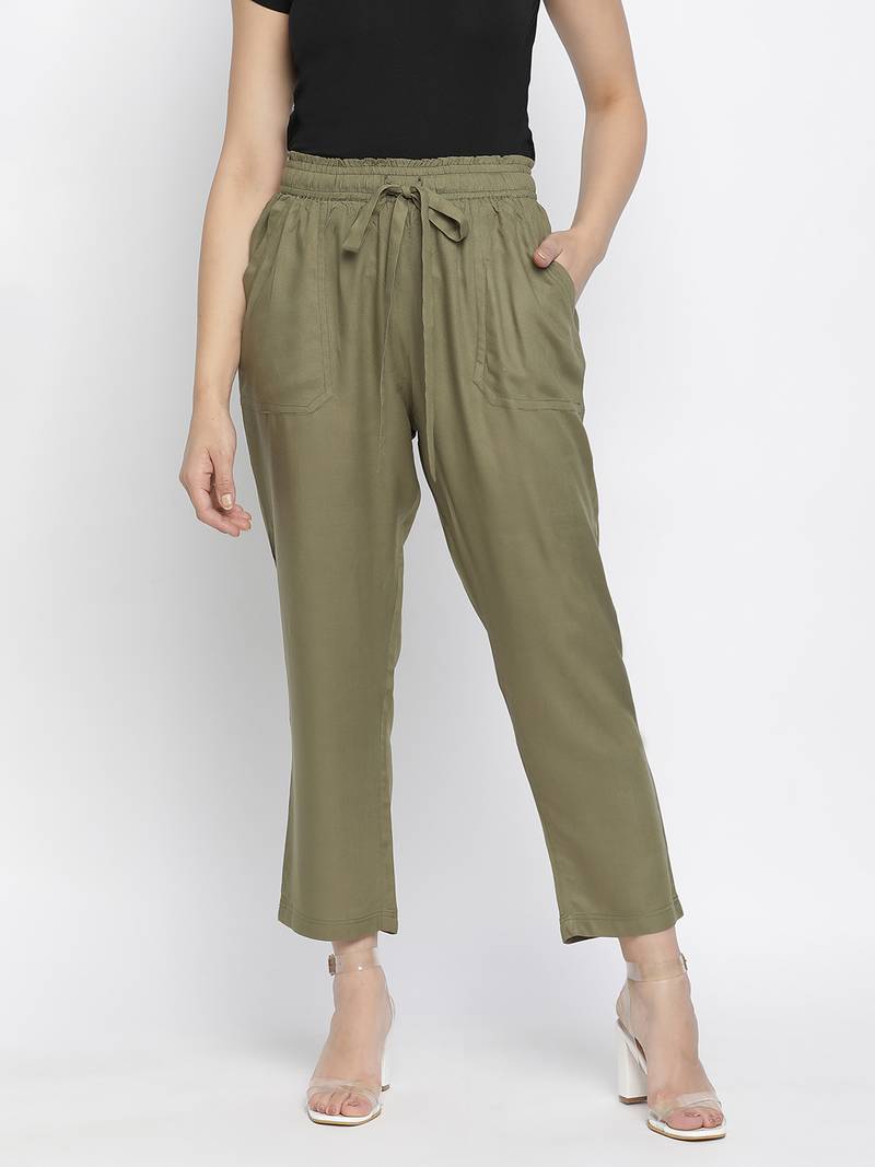 Nasttle solid khaki women Elasticated pant