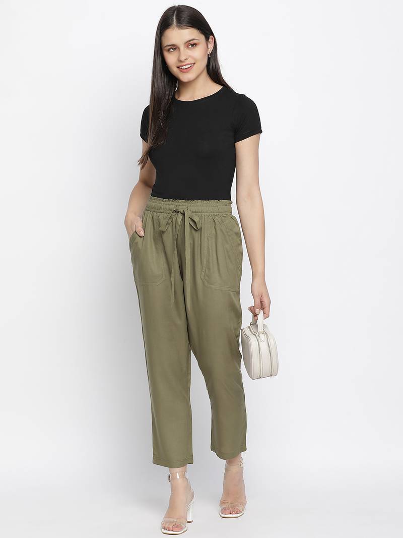 Nasttle solid khaki women Elasticated pant