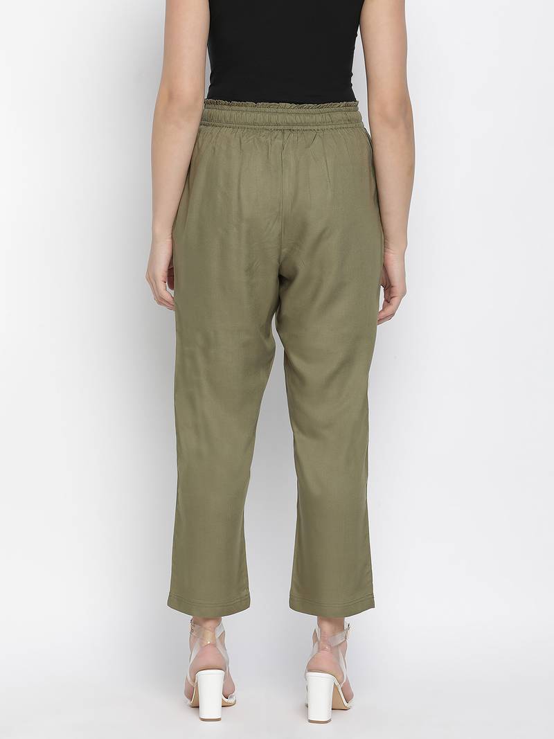 Nasttle solid khaki women Elasticated pant