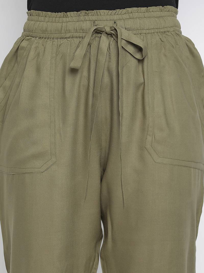 Nasttle solid khaki women Elasticated pant