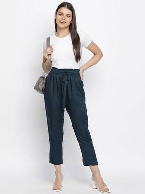 Palonic sloid blue women Elasticated pant 2