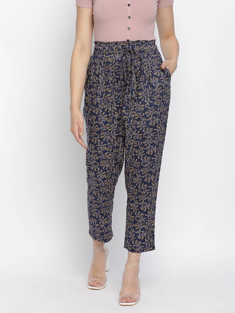 Soscer Blue floral print women Elasticated pant.