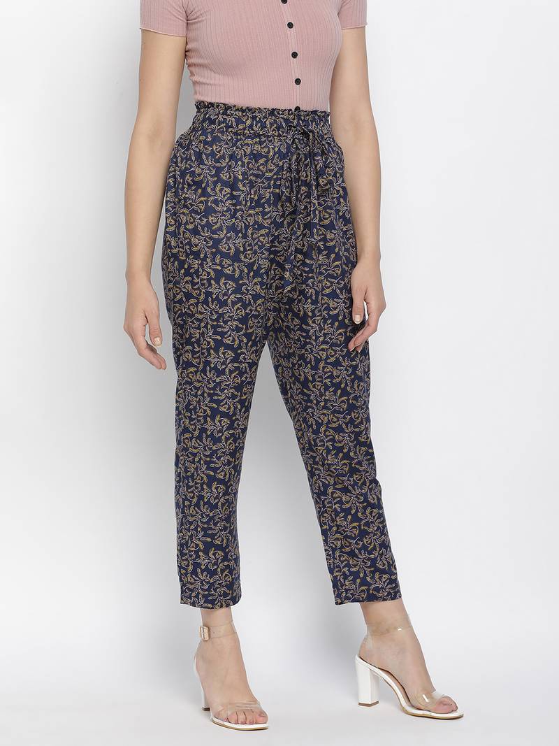 Soscer Blue floral print women Elasticated pant.