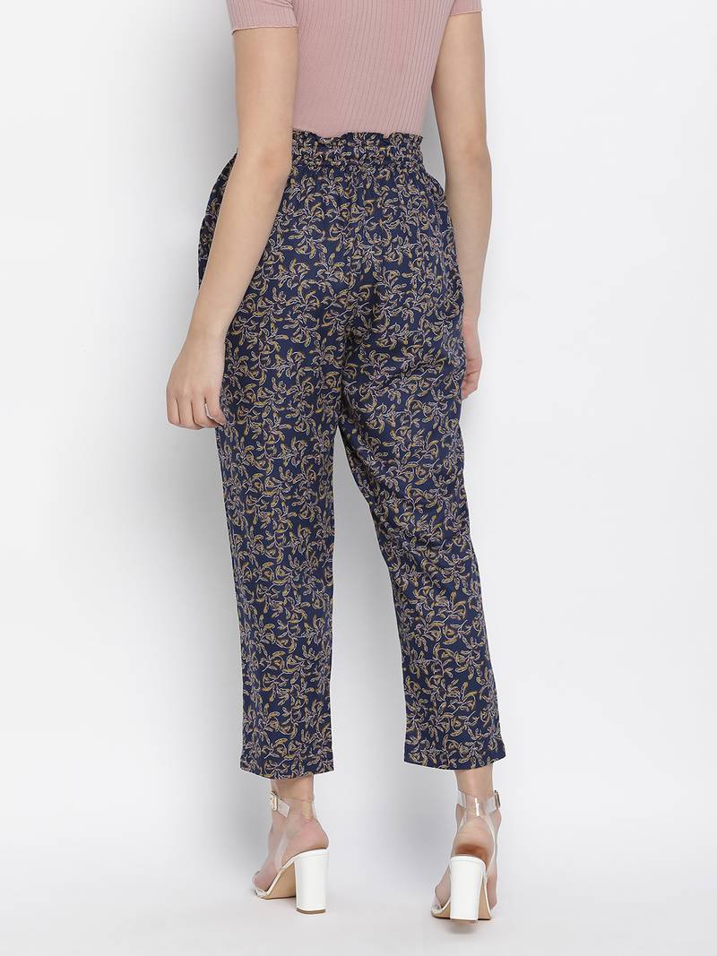 Soscer Blue floral print women Elasticated pant.