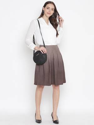 Oxolloxo Warmed solid brown color with lining woolen women skirt 2