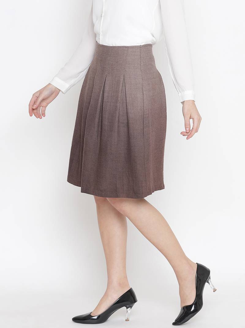 Oxolloxo Warmed solid brown color with lining woolen women skirt